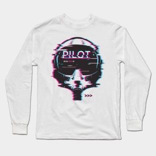 Jet Pilot Glitch Helmet Long Sleeve T-Shirt